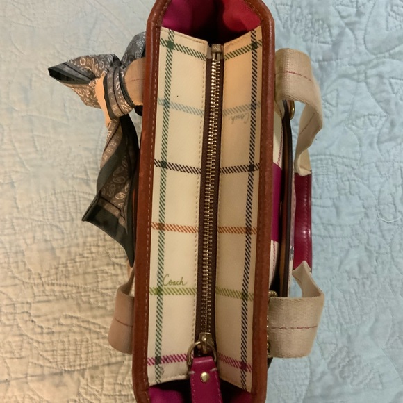 Coach Plaid Tote Bag with Pink Accents - Picture 7 of 10